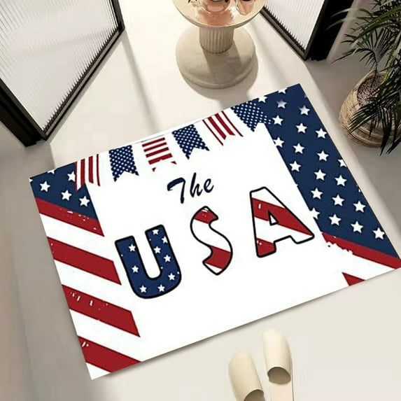 maxiaoxia Independence Day JULY4th Floor Mat Crystal Velvet Printed Flag Floor Mat Holiday Decoration Carpet Independence Day Gifts Floor Mat Door Mat Bath Mat