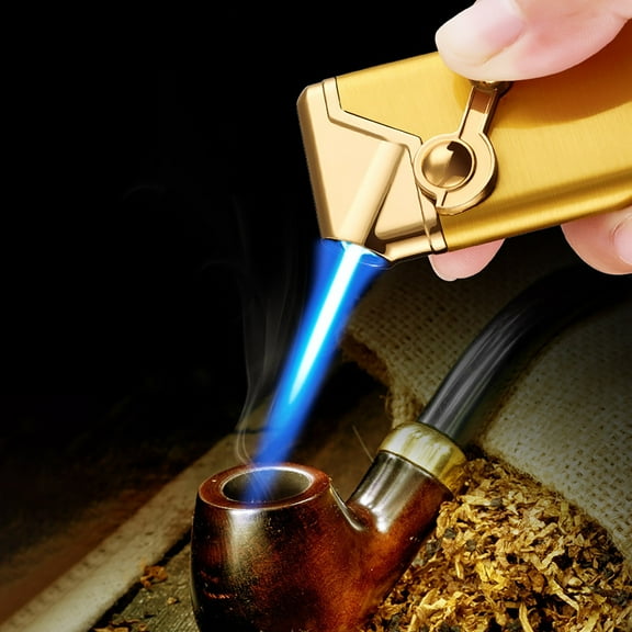 maxiaoxia Inflatable Pipe Fire Rocker Blue Flame Straight Into Windproof Lighter Cigar Lighter Gift For Father's Day Birthday