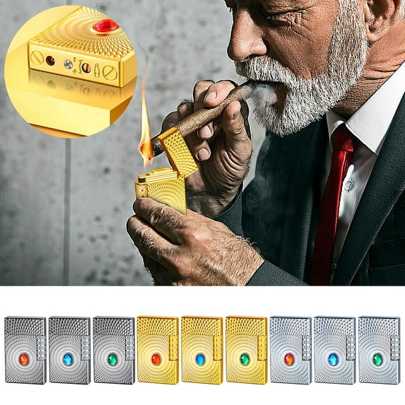 maxiaoxia Long Sound Steel Tone Side Slide Inflatable Slant Flame Open Flame Lighter Stone Gift Lighter for Father's Day Valentine's Day Birthday Gifts