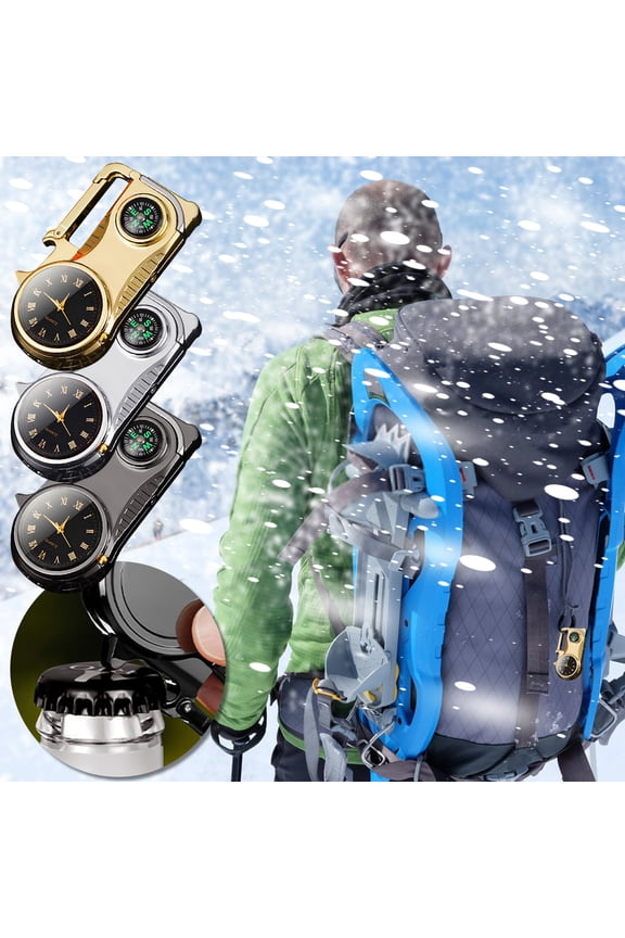 maxiaoxia Multifunctional Compass Keychain Bottle Opener With Colored Lights Real Watch Five-in-one Windproof Lighter for Father's Day Valentine's Day Birthday Gifts