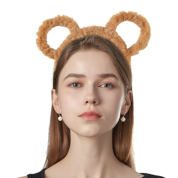 maxiaoxia Round Bear Ears Makeup Hair Hoop, Women Winter Thick Plush Headband, Mouse Ears Headband Makeup Hair Hoop Bandana For Women