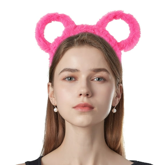 maxiaoxia Round Bear Ears Makeup Hair Hoop, Women Winter Thick Plush Headband, Mouse Ears Headband Makeup Hair Hoop Bandana For Women