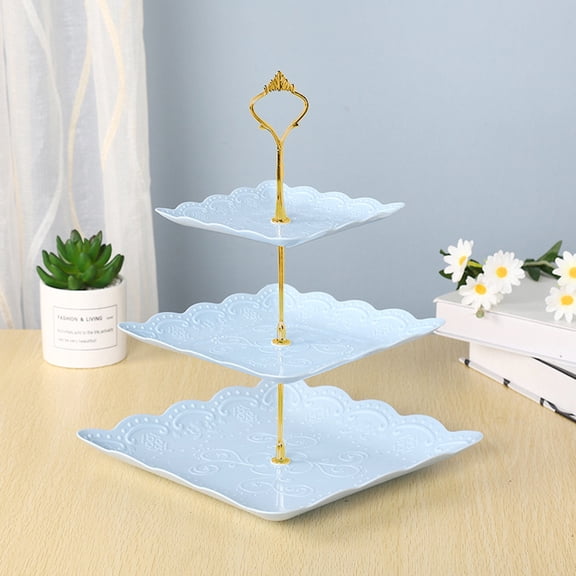 maxiaoxia Square Dessert Tray, 3 Tier Plastic Cupcake Stands, Fruits Candy Buffet Serving Tray, Dried Fruit Tower Tray, for Party etc