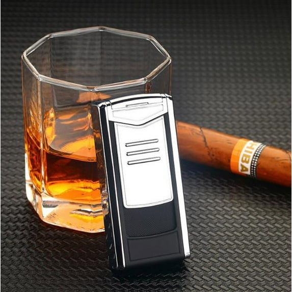 maxiaoxia Straight Into Lighter Three Straight Into Blue Flame Lighter Cigar Lighter Gift For Father's Day Birthday
