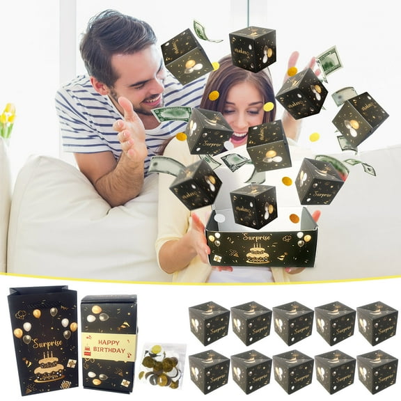 maxiaoxia Surprise Box Gift Box for Money, DIY Gift Box, Birthday Surprise Cash Explosion Gift Box, Black Pop Up Exploding Surprise Box for Party