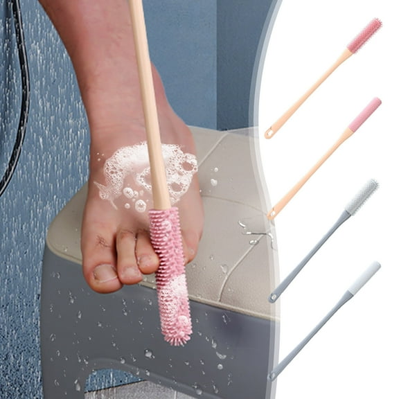maxiaoxia Toe Cleaning Brush, Toe Seam Massage Brush and Soft Rubber Foot File, Long Handle Silicone Foot Brush, Foot Scrubber for Seniors, Elderly, Men and Women