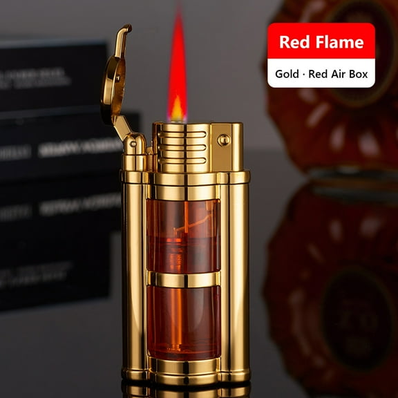 maxiaoxia Transparent Compartment Visible Gas Window Direct Charging Lighter Personality Multi Color Gas Compartment Red Blue Flame Lighter Cigar Lighter Gift For Father's Day Birthday