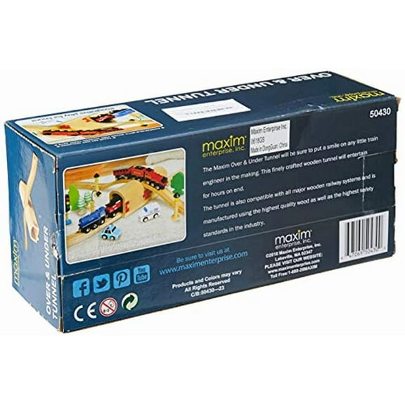 maxim enterprise, inc. Wooden Train Track Over & Under Tunnel Bridge | Easy-Connect Railway | Compatible with Thomas, BRIO, Melissa & Doug, KidKraft | Toys for Boys, Girls, Model:50430