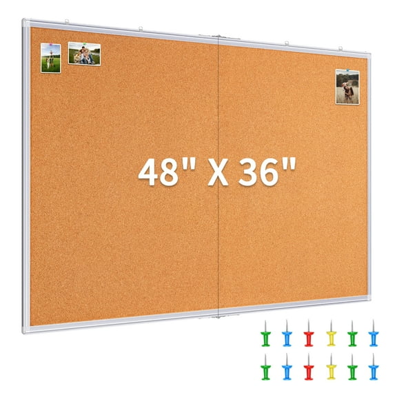 maxtek Large Cork Board 48 x 36 in, Bulletin Board for Walls, 4'x 3' Extra Aluminum Framed Corkboard, Foldable Wall Mounted Pin Memo Notice Cork Board for Office, Home Wall Display