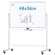 Maxtek Rolling Whiteboard, 48x36 Large Magnetic White Board with Stands, Double-Sided Dry Erase Board on Wheels for Homeschool, Office, School