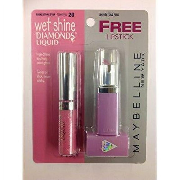 maybelline wet shine diamonds liquid lip gloss rhinestone pink #20 + free lipstick rhinestone pink.
