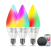 mayceyee 3 Pack Smart Light Bulbs, Candle Shape Smart LED Lights Blubs Wi-Fi Lights, Dimmabl Via App/Voice Control, Google Home Compatible,E12 Base 3.5W Lamp Bulbs, 3000K- 6000K