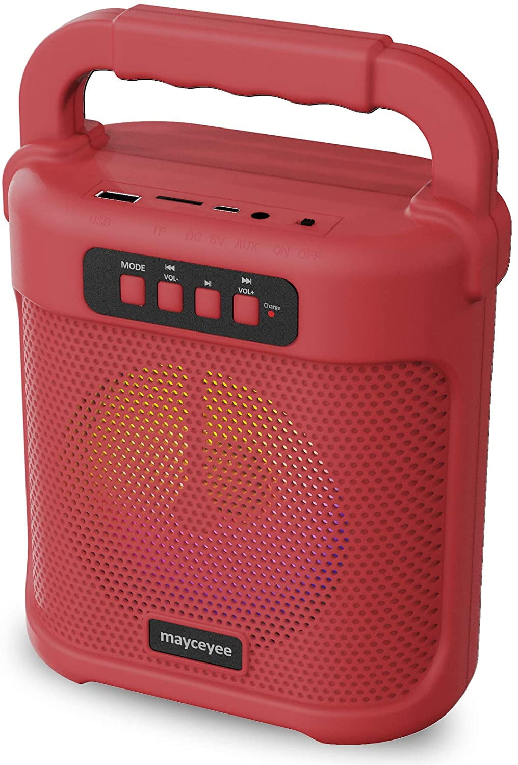 mayceyee Bluetooth Speaker with FM Radio, Rechargeable Portable Speaker with Led Light Flash, USB and Micro SD Card Input and Stero Wireless Speaker for Gatherings, Outdoor and Gym - Red -