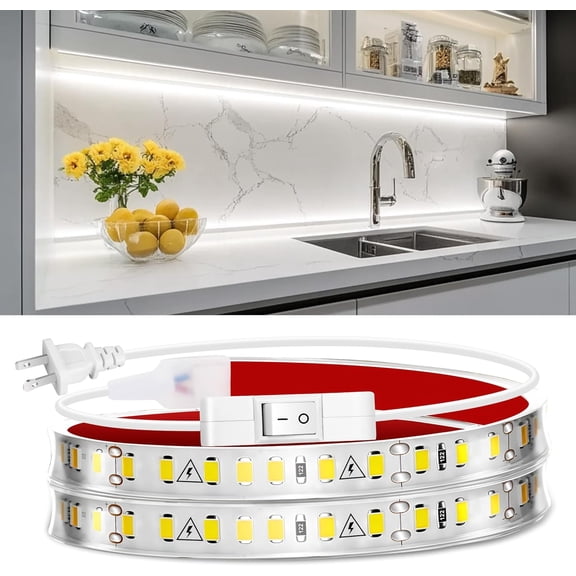 maylit Under Cabinet Strip Lighting Plug in 24in, Ultra Bright Small LED Light Bar, 6000K Cool White, 110V-120V Wired Lights for Kitchen Cabinet, Counter, Workbench, Desk, Closet, Shelf, Indoor