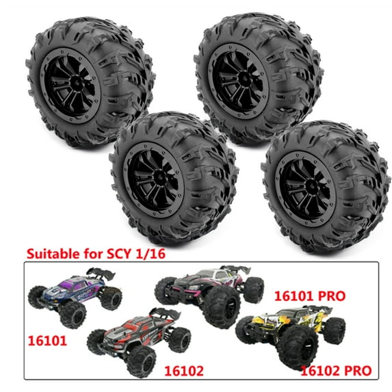 maytalsoy 4pieces 12mm Hex Monster Truck Wheel Tires For 1/16 SCY HBX Hyper Go Rc Rc Car Wheel Tire