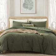 Amberspace Prewashed fabric 3-piece Bed in a Bag Comforter Set with Shams,Olive Green,Queen