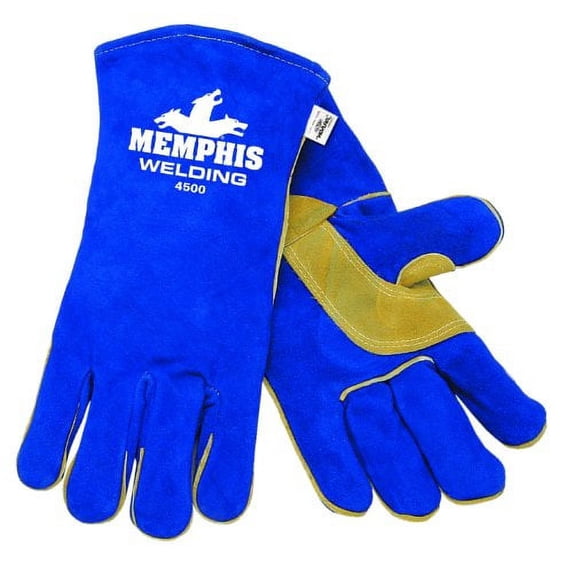 mcr safety 4500xxl 13-inch memphis split cow leather welder men's gloves with self hemmed cuff, blue, 2x-large, 1-pair