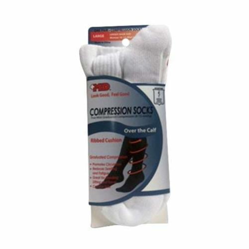 md usa ribbed cotton compression socks with cushion soles, white, large