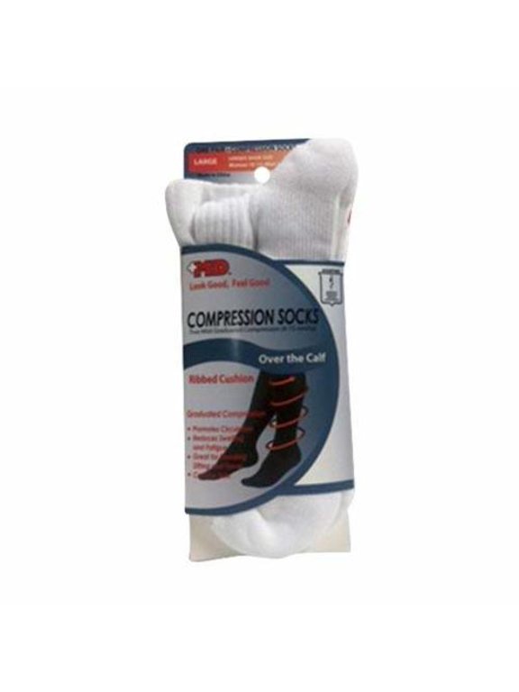 ribbed cotton compression socks with cushion soles, white, large