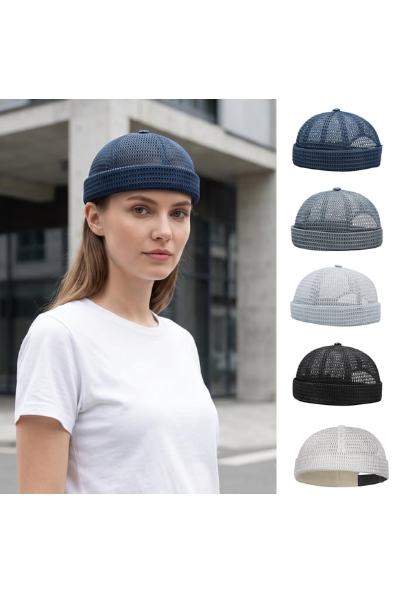 1/2Pcs Mesh Cap Adjustable Brimless Hat Men Breathable Ultra Cooling Dock Hat Lightweight Foldable Summer Style Hip-Hop Cap Outdoor Wear