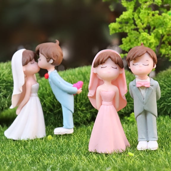 mdesiwst 1 Pair Miniature Wedding Cake Toppers Mini Bride Groom Figurine Romantic Kissing Couple Resin Statue for Anniversaries Engagement Party Bridal Shower