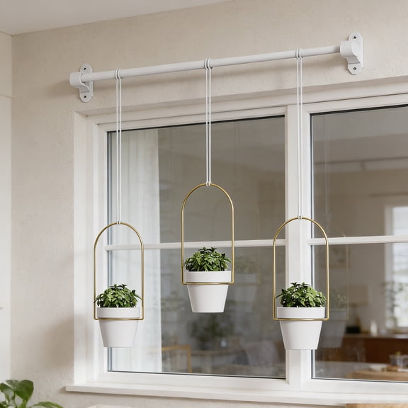 mdesiwst 1 Set Hanging Plant Pot Wall Plant Hanger Includes Adjustable Metal Rod 3 Planters And Nylon Ropes Flower Pot Hanger Set for Indoor Windows Ceilings Walls