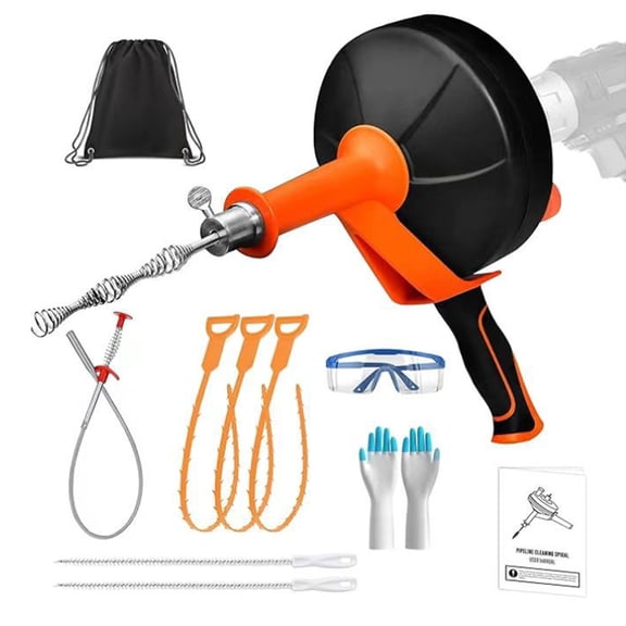 mdesiwst 1 Set Pipe Unclogger Kit Electric Drill Operation Kitchen Bathroom Shower Floor Drains Cleaner Includes Gloves Goggles Storage Bag