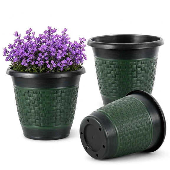 mdesiwst 12" Planter Pot with Saucer, Thickened Plastic Anti-Aging Flower Pot with Drainage Holes, Woven Texture, Plant Pot for Indoor And Outdoor Plants, Balcony, Garden