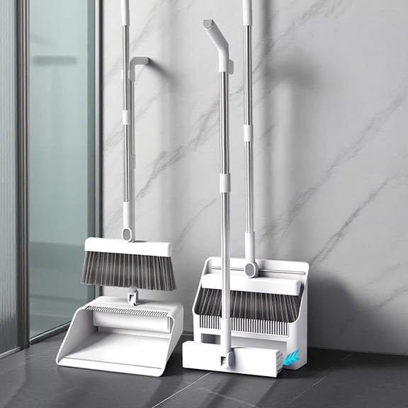 mdesiwst 3-in-1 Broom Dustpan Set with Built-in Comb Teeth Long Handle Adjustable Extension Poles Retractable Floor Brush