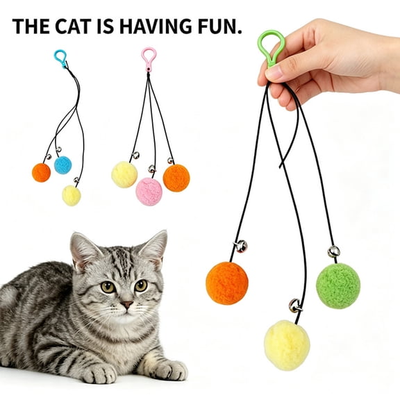 mdesiwst 3Pcs Hanging Cat Ball Toy, Cats Pom Poms Toy, Interactive Cat Toy with Bells, Soft Fuzzy Cat Ball for Indoor Cats Relieves Boredom And Anxiety