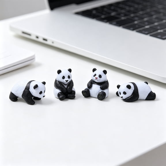 mdesiwst 4 Pcs Mini Panda Figurine Cute Tiny Panda Statue Miniature Pandas Cake Topper Ornament for DIY Micro Landscape Dollhouse Fairy Garden Decor