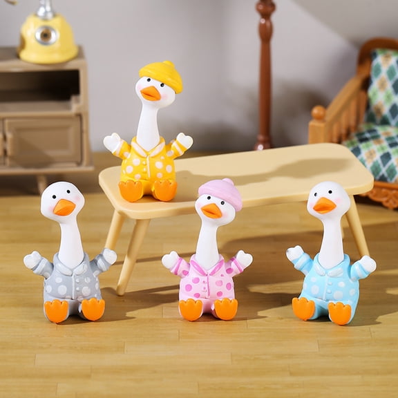 mdesiwst 4 Pcs Mini Resin Duck Figurines Cartoon Small Duck Statue Collectible Animal Ornaments for Car Dashboard Office Desk Decor Fairy Garden Landscape