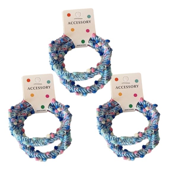 mdesiwst 6Pcs Hair Ties Soft Woolen Woven Elastic Hair Bands Braided Design Ponytail Bun Hair Ropes with Pom Poms Hair Accessories