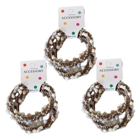 mdesiwst 6Pcs Hair Ties Soft Woolen Woven Elastic Hair Bands Braided Design Ponytail Bun Hair Ropes with Pom Poms Hair Accessories