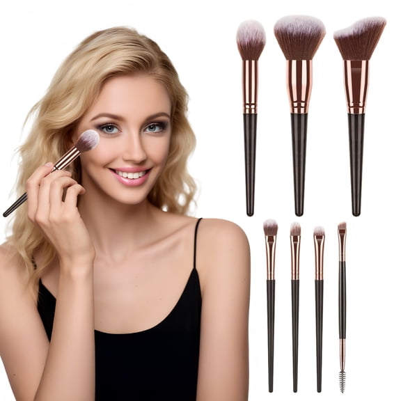 mdesiwst 7Pcs/Set Makeup Brush Kit Portable Professional Foundation Loose Powder Blush Eyeshadow Concealer Lip Eyebrow Blending Cosmetic Brush Tools