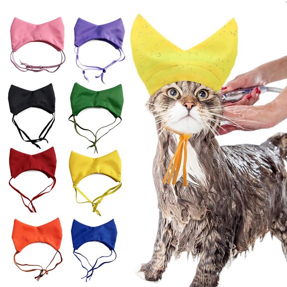 mdesiwst Adjustable Cat Shower Cap Waterproof Pet Ear Covers Drawstring Dog Head Cover Protect Pet Ears from Water And Shampoo for Bath Shower