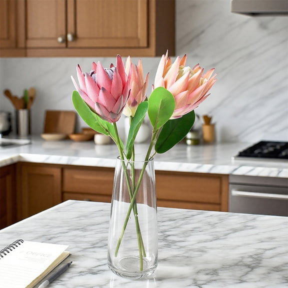 mdesiwst Artificial King Protea Flowers Lifelike Tropical Floral Arrangements Faux Protea Cynaroide with Stem for Wedding Centerpiece Home Office Table Decor