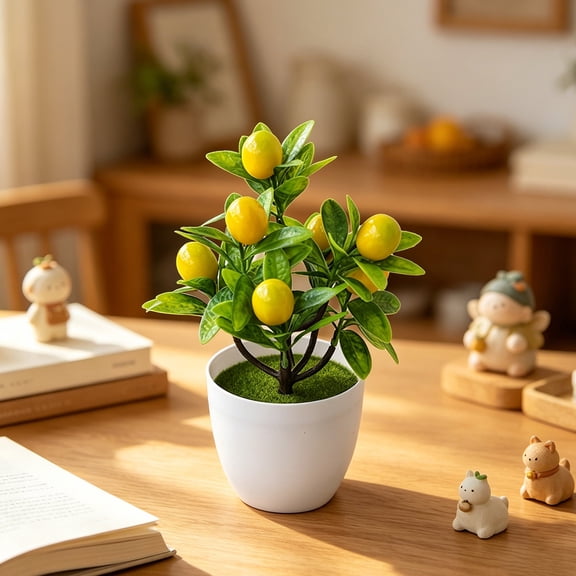 mdesiwst Artificial Lemon Tree Potted Plants Small Fake Yellow Lemons Citrus Tree Faux Fruit Greenery Bonsai Decoration for Indoor Home Office Living Room Table