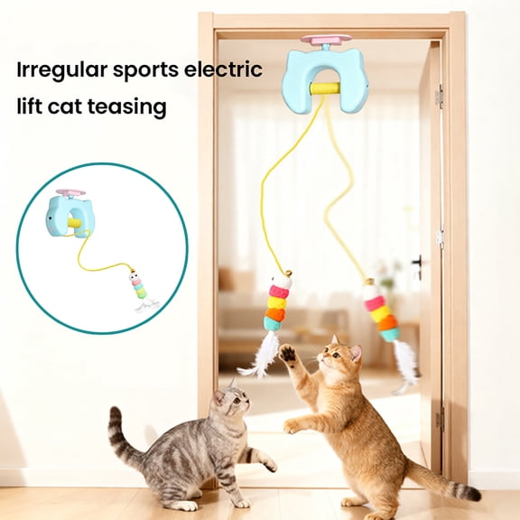 mdesiwst Automatic Cat Teaser Interactive Electric Feather Toy Rechargeable Hanging String Cat Teaser with Bell for Indoor Cats Self-Play Hunting Exercise