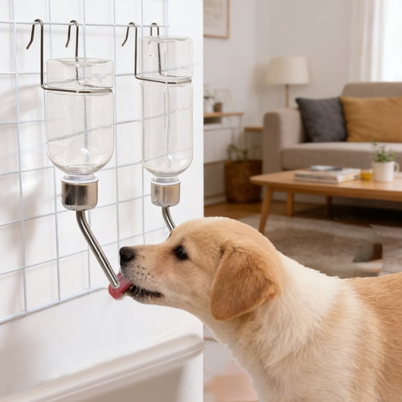 mdesiwst Automatic Pet Water Dispenser Hamster Cat Cage Hanging No-Drip Water Feeder 180ml 350ml Clear Bottle with Stainless Steel Nozzle for Small Medium Pets