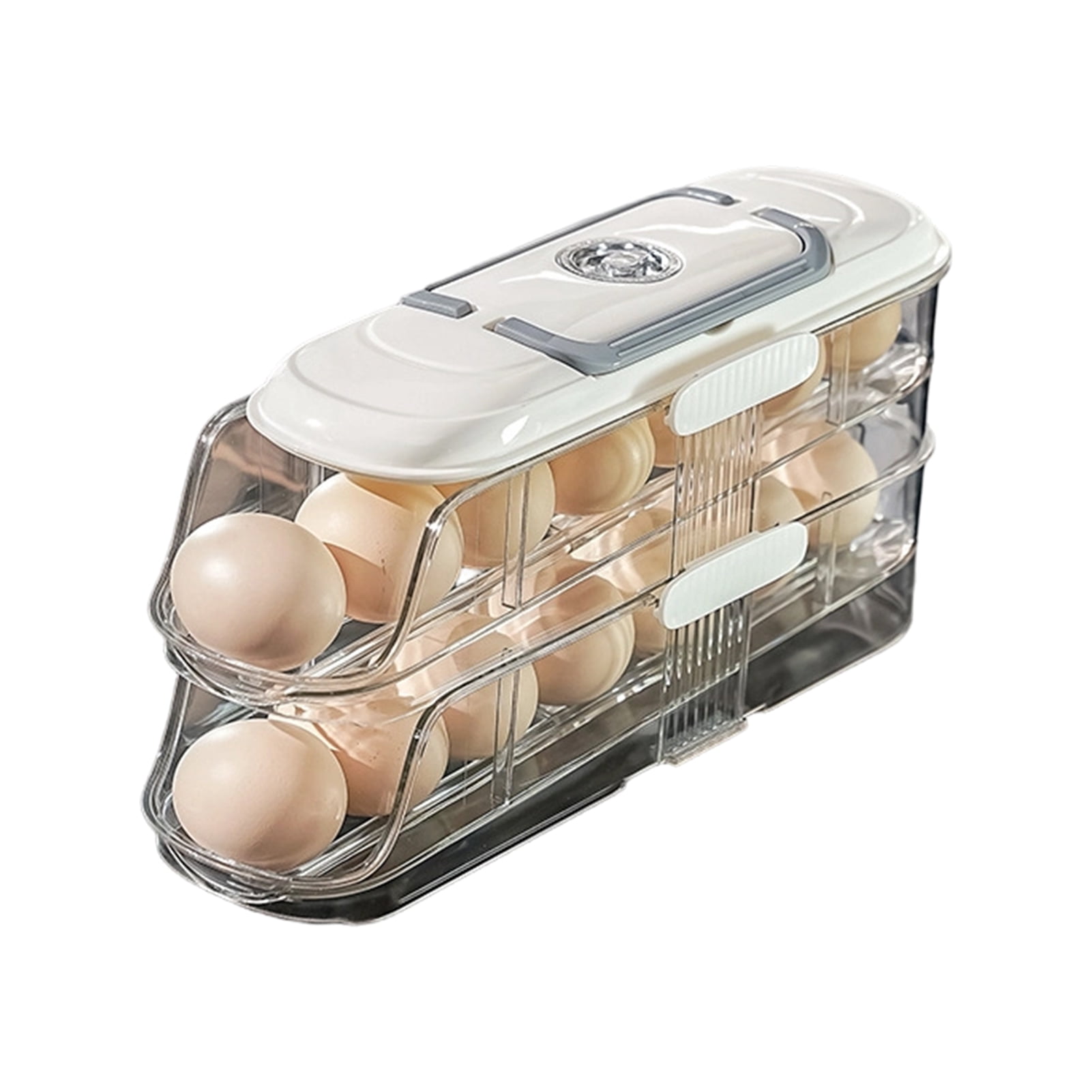 mdesiwst Automatic Rolling Egg Holder 1/2/3-Tier Kitchen Fridge Fresh Egg Storage Rack Plastic Egg Organizer Container Dispenser with Handle