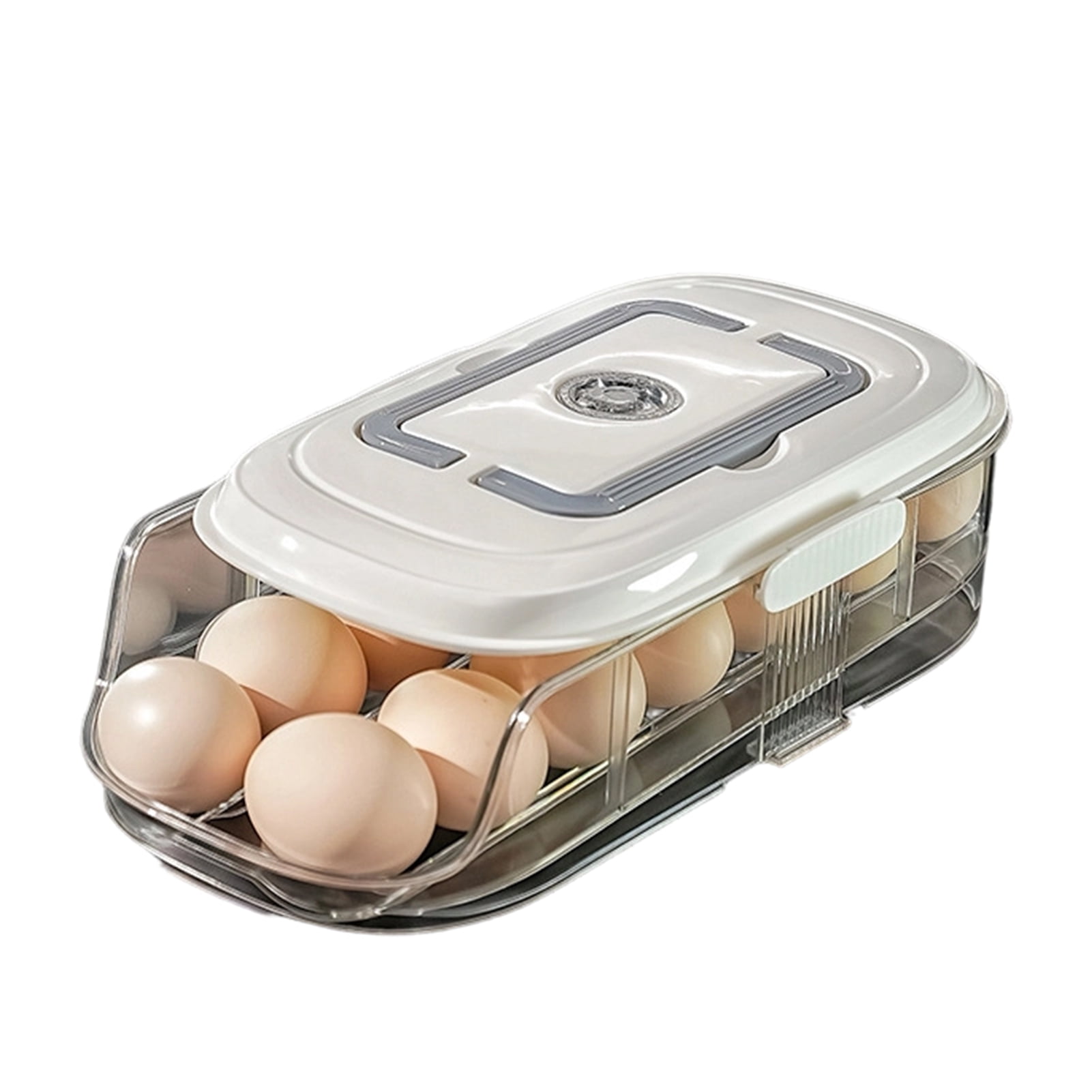 mdesiwst Automatic Rolling Egg Holder 1/2/3-Tier Kitchen Fridge Fresh Egg Storage Rack Plastic Egg Organizer Container Dispenser with Handle