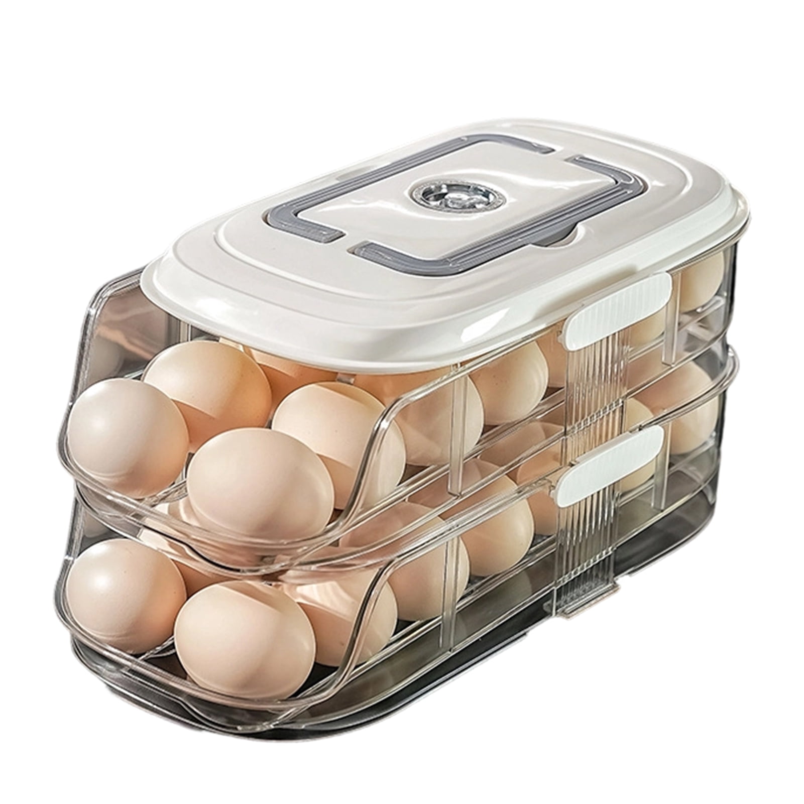 mdesiwst Automatic Rolling Egg Holder 1/2/3-Tier Kitchen Fridge Fresh Egg Storage Rack Plastic Egg Organizer Container Dispenser with Handle