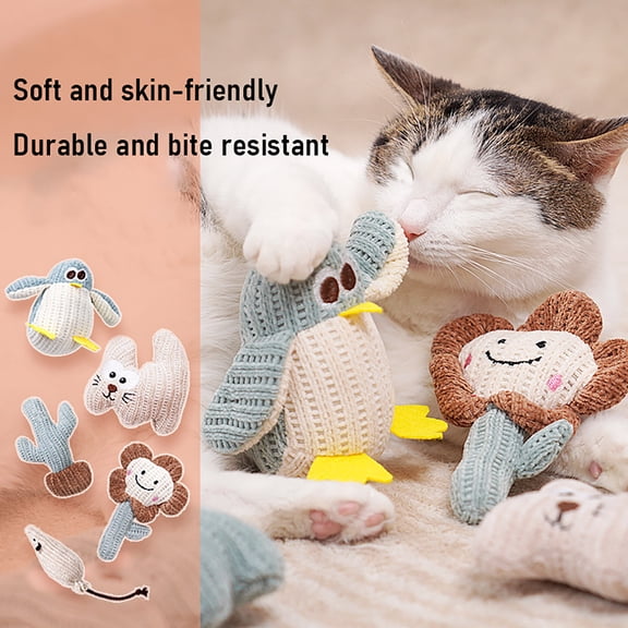 mdesiwst Cartoon Design Cat Toys Corduroy Fabric Tough Catnip Rattle Paper Cat Toy Soft Elastic Filling Interactive Chew Toy for Kittens and Adult Cats Indoor Playing Cleaning Teeth