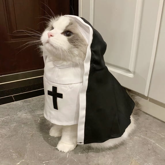 mdesiwst Cat Nun Costume, Cute Pet Nun Outfit, Cat Cosplay Clothes, Fun Pet Party Outfit for Small Medium Dogs Cats