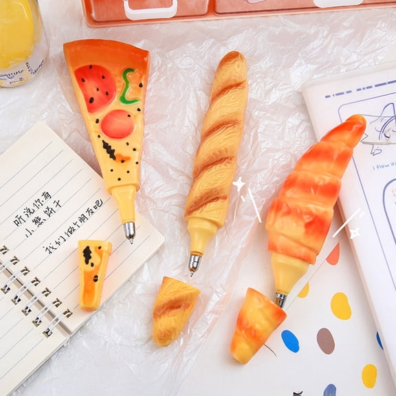 mdesiwst Creative Pizza Croissant Shaped Ballpoint Pen with Magnetic Fridge Sticker Realistic Food Smooth Writing Pen Novelty Stationery Gift for Students Food Lovers