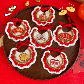 mdesiwst Crocheted Pet Bib Chinese New Year Cat Bib Red Fortune Pet Collar for Cats And Small Dogs Festive Dress-up Accessory