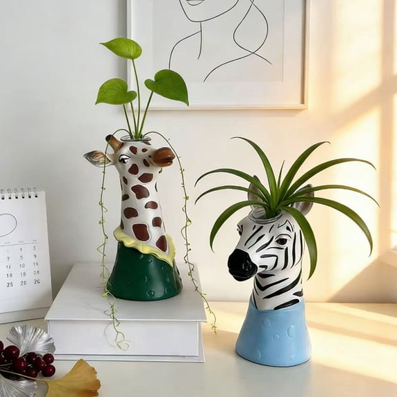 mdesiwst Cute Animal Head Vase Modern Giraffe Zebra Face Flower Vase for Entryway Home Living Room Table Decoration