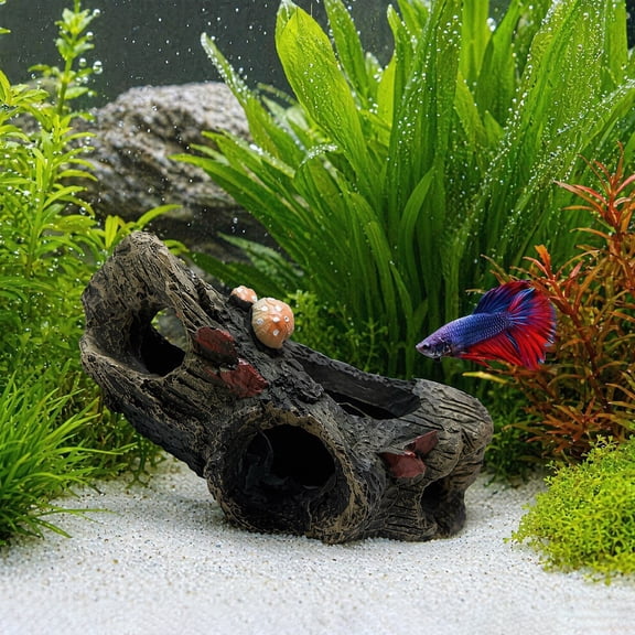 mdesiwst Decaying Trunk Aquarium Hideout, Betta Fish Shelter with Multiple Holes And Caves, Resin Decorative Log Hide Cave for Betta Shrimp Corydoras Tank