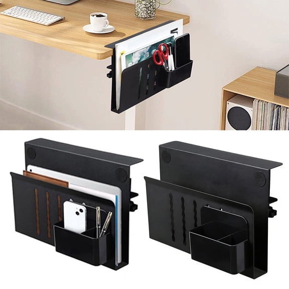 mdesiwst Desk Side Organizer with Magnetic Pen Holder Heavy Duty Carbon Steel No Drill Home Office Table Side Laptop Computer Notebook Holder Storage Rack